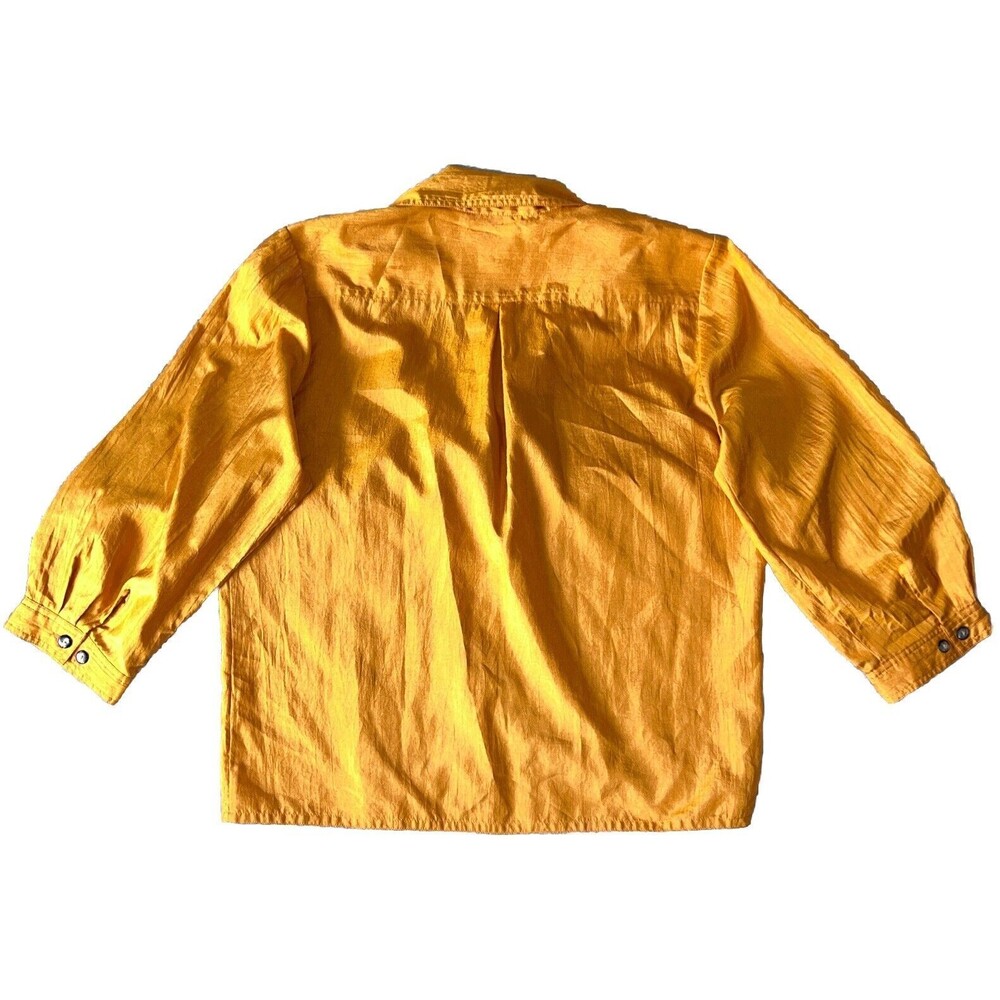 Josephine Vintage 90s Womens 10 Blouse Satin Orange Pockets Button Up 3/4 Sleeve - Picture 2 of 12